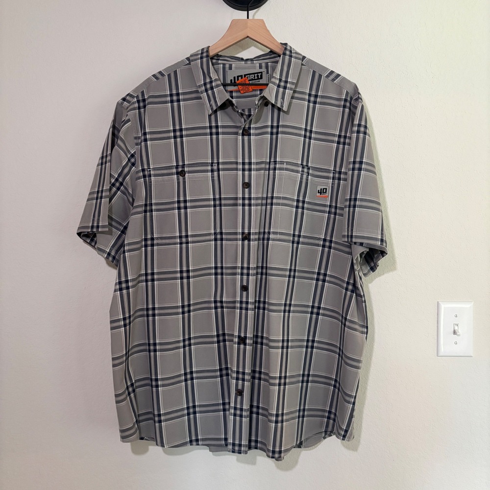 Duluth 40 Grit Short Sleeve Shirt 2XL Cotton Grey Plaid Rugged Workwear